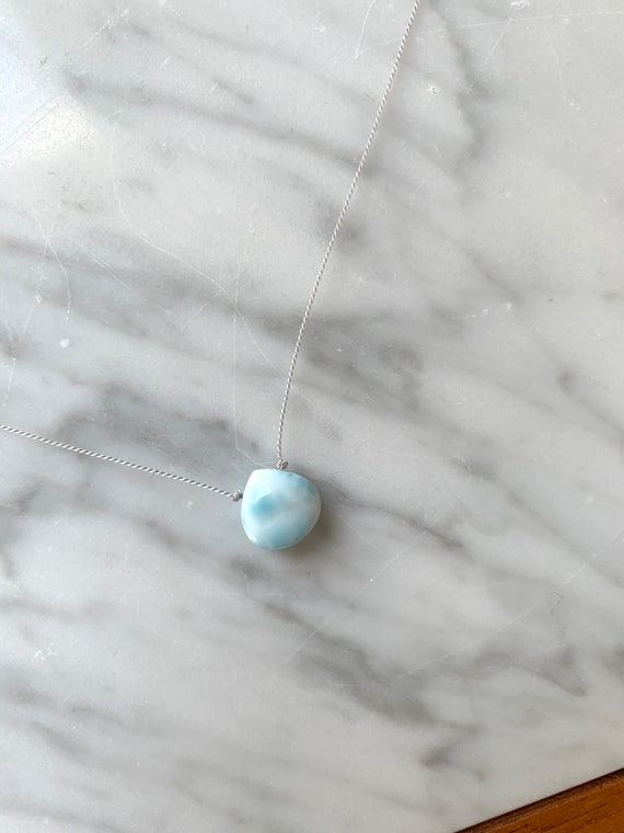 Stunning LARIMAR Gem Drop Healing Necklace with Polished Drop Bead on Cord/ Layering Necklace/ HEALING Necklace// Goddess Jewelry/ Larimar