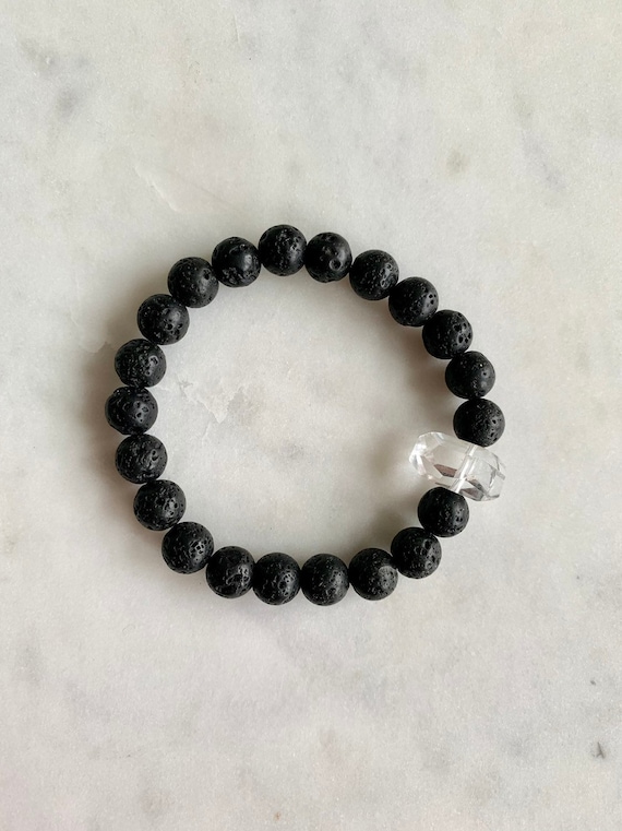 Faceted QUARTZ + LAVA Rock Healing Beaded Bracelet// Statement Bracelet// Healing Bracelet// Stacking Bracelet// Diffuser Bracelet// Quartz