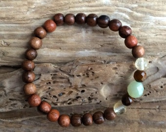 ABUNDANCE ~Positive Mantra Bracelet~ Wooden Bracelet w/Semi-Precious Healing Stones <<Citrine, Jade, and Tiger's Eye>> Prosperity Bracelet