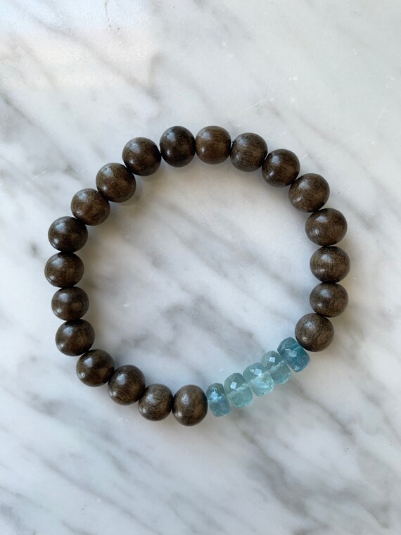 Beautiful Faceted Green FLUORITE Healing Beads w/Gray Wood/ Beaded Bracelet// Stacking Bracelet/ Statement Bracelet// Heart Chakra Healing