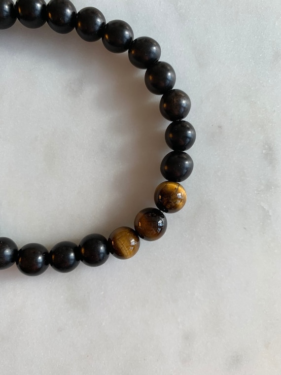 Polished TIGER'S EYE Healing Bracelet w/ Tiger Ebony Wood Beads/ B.J.B.A./ MEN'S Bracelet/ Healing Bracelet/ Unisex Bracelet/ Anxiety Relief