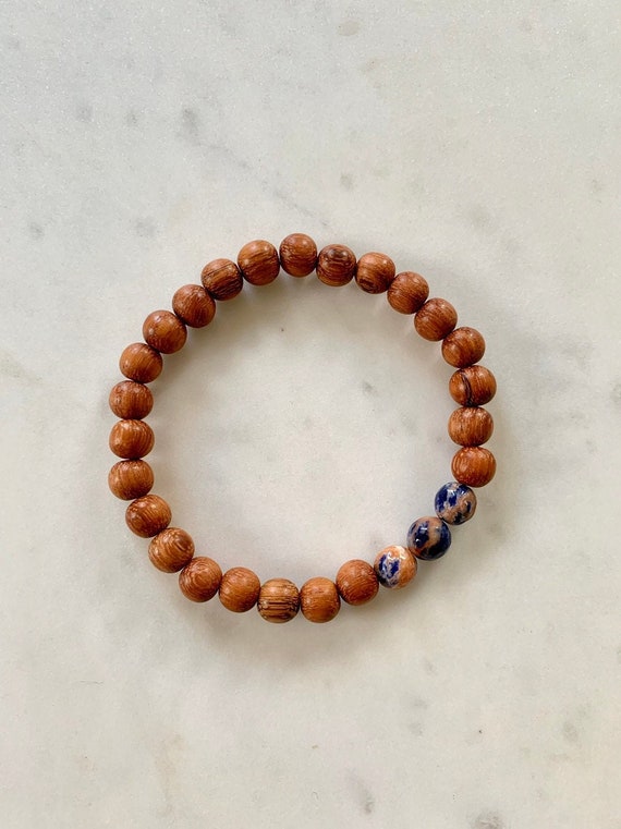 Faceted SODALITE Healing Bracelet w/ Red Wood Beads/ B.J.B.A./ MEN'S Bracelet/ Healing Bracelet/ Unisex Bracelet/ Diffuser Bracelet