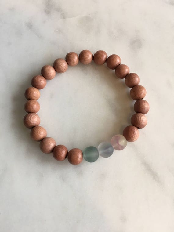 Beautiful Frosted Rainbow FLUORITE Healing Beads w/Rose Wood Beaded Bracelet// Stacking Bracelet// Statement Bracelet// Healing// Fluorite