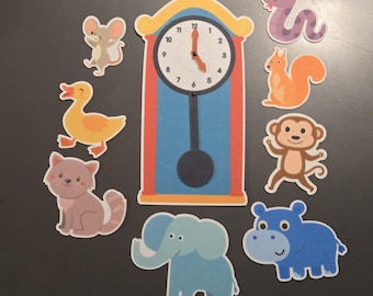 Hickory Dickory Dock Felt Set / Clock & Animals Flannel Board