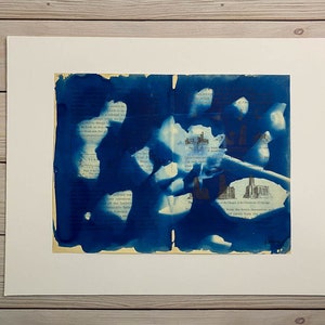 Architectural Bloom - Original Cyanotype on Antique Book Pages