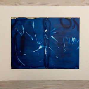 Scorched Petals - Original Cyanotype on Antique Book Pages