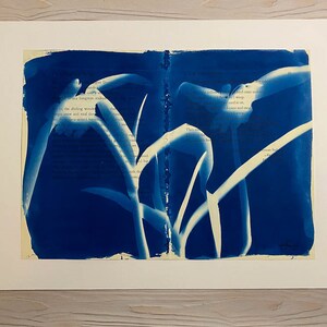 Lover&#39;s Spring - Original Cyanotype on Antique Book Pages