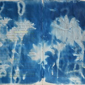 Blossoming Parthenon - Original Cyanotype on Vintage Book Pages