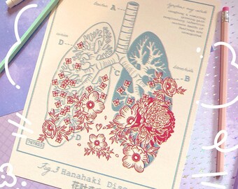 Hanahaki Disease Print | Floral Lung Anatomy Art (8x10)