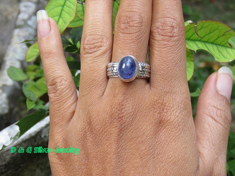Sterling Silver Genuine Tanzanite Cabochon Ring RI-599-DG