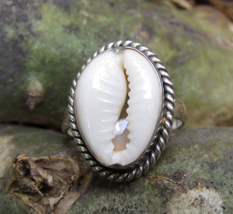 Boho Ring 925 Silver Cowrie Shell,Bohemian Ring Summer Ring RI-744-DG