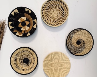 A set of 5  Boho Wall Baskets / African Wall Baskets  / Woven Wall Decor/ African Wall Decor /Wall Baskets - Free Express Shipping