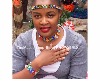 African Jewelry Set of Headband,Choker and Bracelet