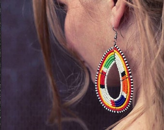 Handmade African Earrings| Masai Maasai Jewelry| Beaded Statement Earrings| Tribal Earrings| Kenyan Jewelry| Afrocentric Earrings| Boho