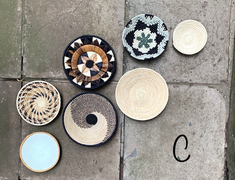 Handmade African Wall Decor / Wall Hanging Decor Set / Wall Baskets / Boho Decor / Decor Set of 7 / Free Express Shipping /Minimalist image 4