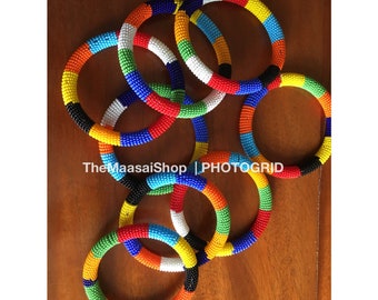 African Beaded Maasai Bangles| African Jewelry For women| Maasai Jewelry| Beaded Bracelets| Zulu Bangles, African Gift Ideas (1 Bracelet)