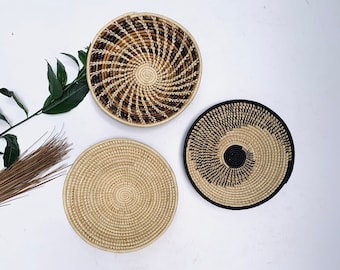 A set of 3   Boho Handwoven Wall Baskets  /African Wall Baskets /  Wall Decor /African  Wall Decor - Free Express Shipping