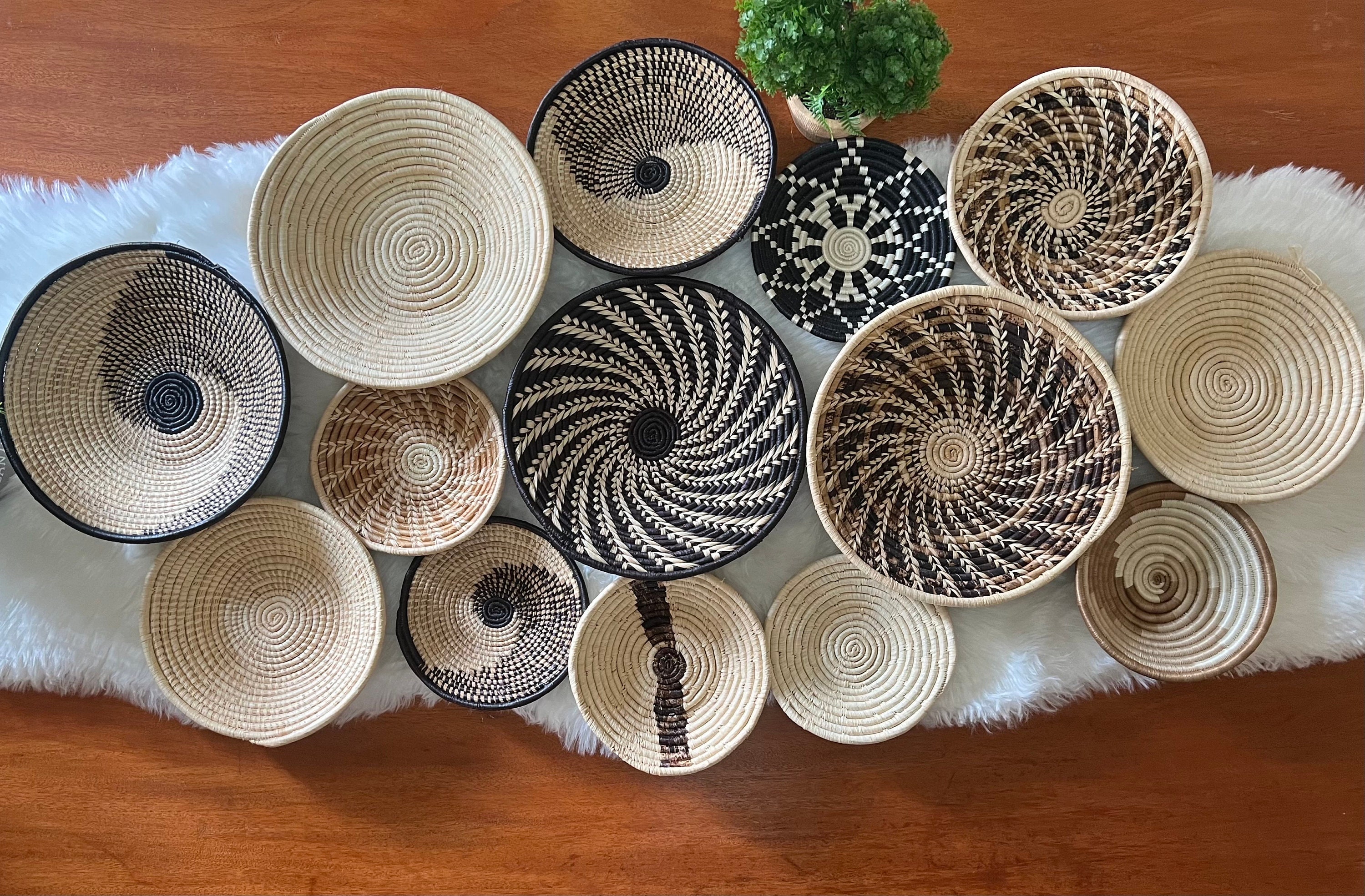 Flat woven basket wall hanging sale