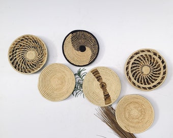 Wall Hanging Baskets  / Hand Woven Wall Decor  / Natural Living Room Decor / Minimalist Decor-6 Pieces  (23-25cm) - Free Express Shipping