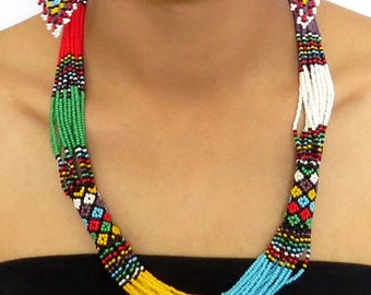 African Shaka Zulu Tribal Multicolor Necklace Handmade AFRICAN Maasai Necklace, Tribal Necklace, Afrocentric Necklace, African Jewelry