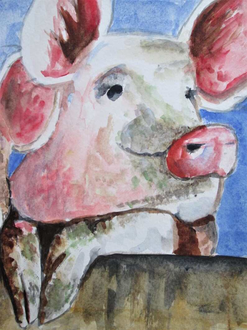 Original Three Little Pigs Art Colorful Farm Animal Art Baby Etsy UK