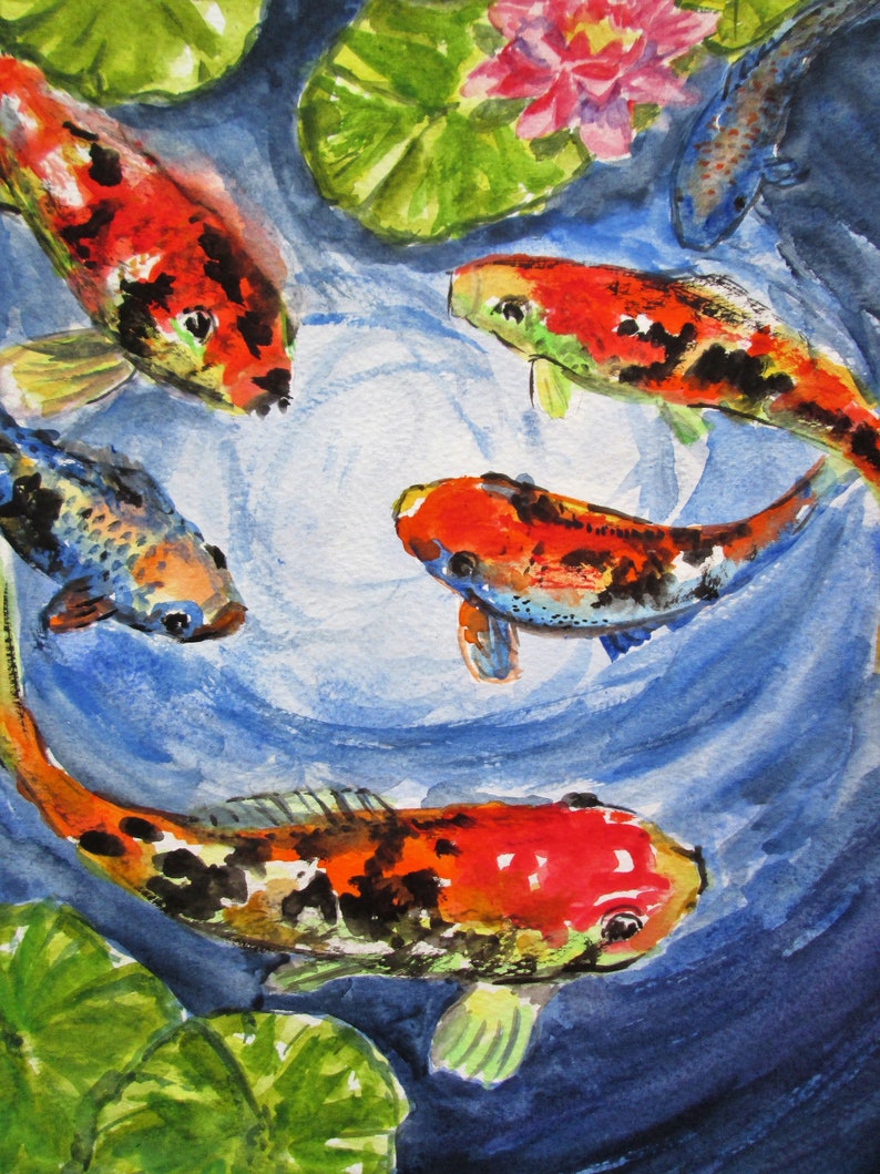 Fishes original art koi fish aquarium art underwater scene