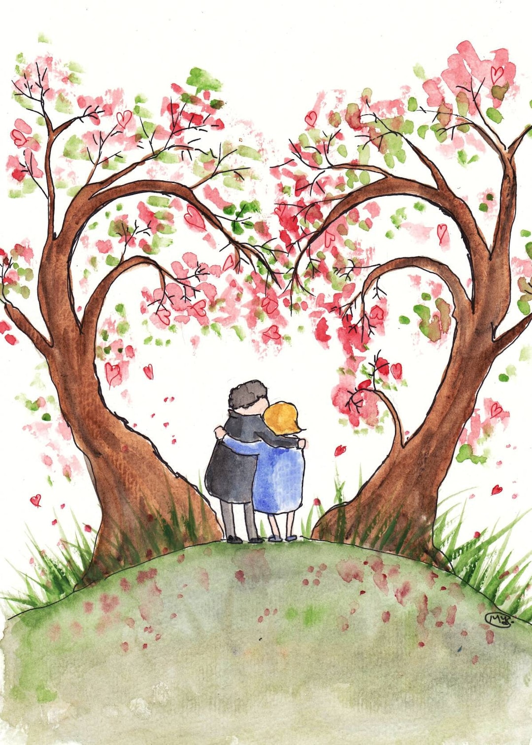 Loving Couple in the Woods With Love Hearts in the Trees, Anniversary ...