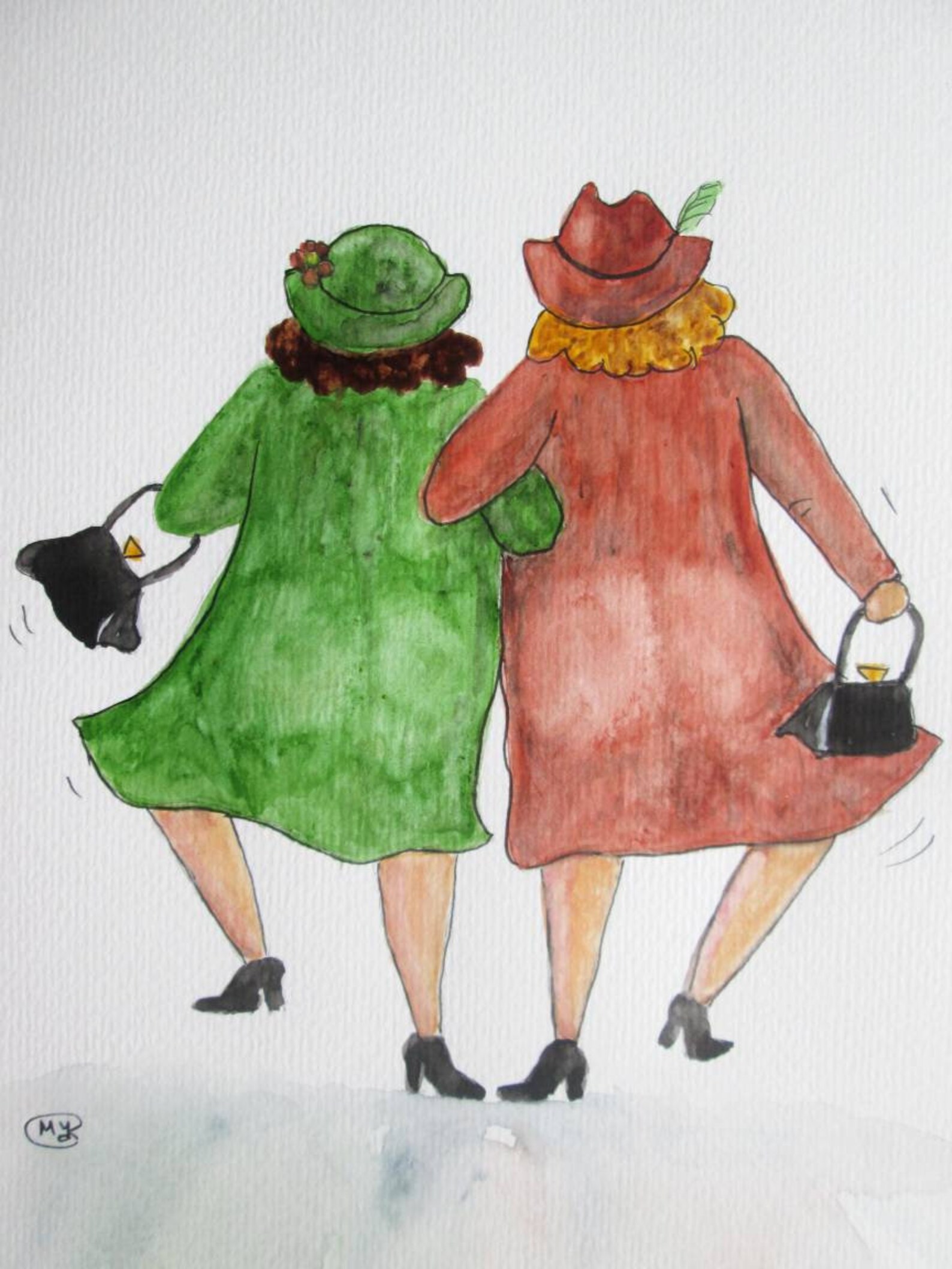 Original Best Friends Painting by Marjansart Happy Girls Etsy