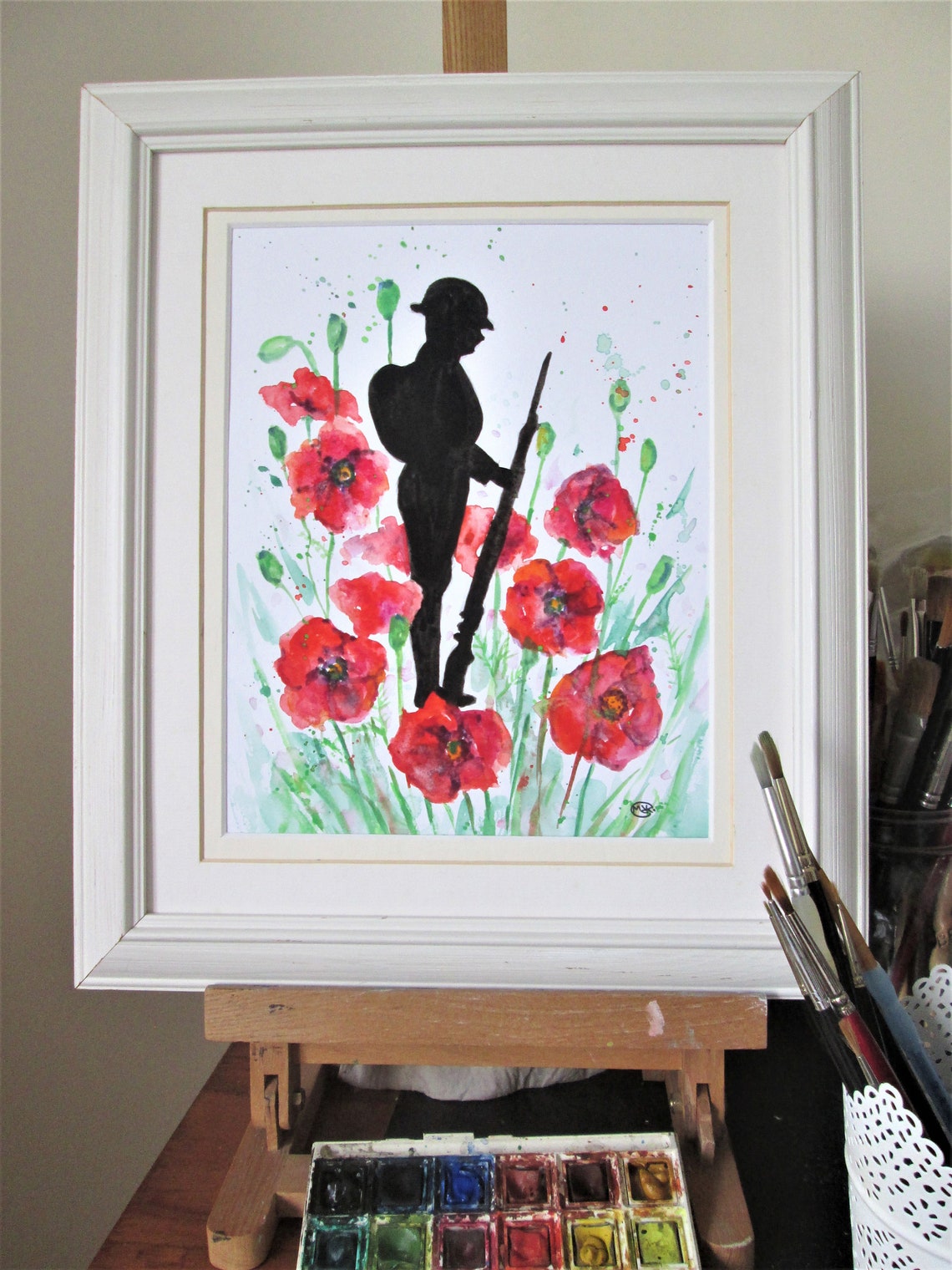 Soldier and poppies original art by marjansart wwi soldier | Etsy