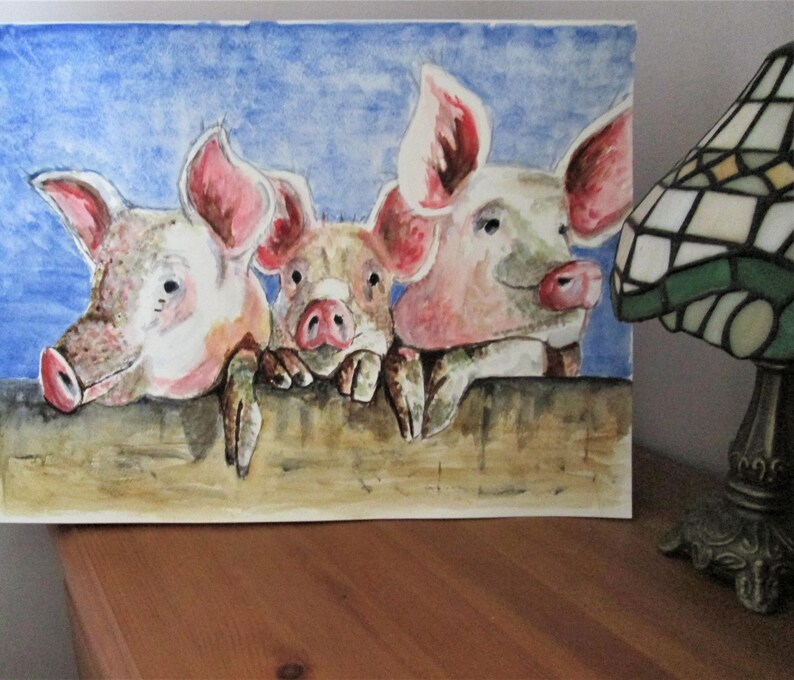 Original Three Little Pigs Art Colorful Farm Animal Art Baby Etsy UK