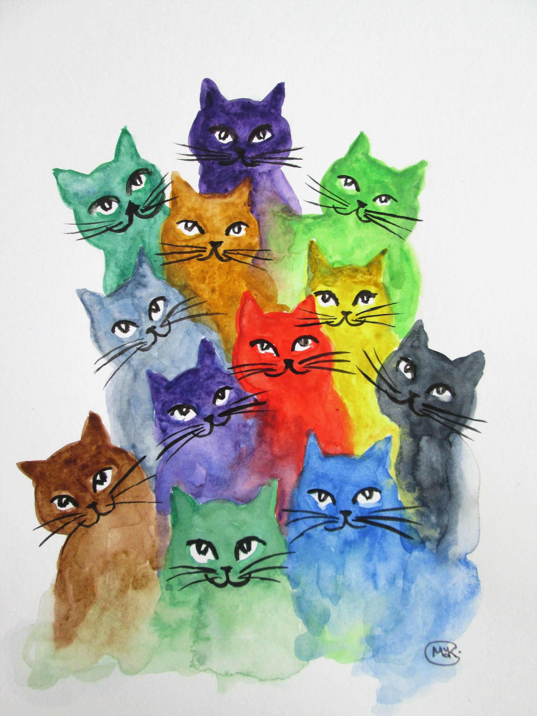 art original de chaton et chat par marjansart chat beaucoup Etsy