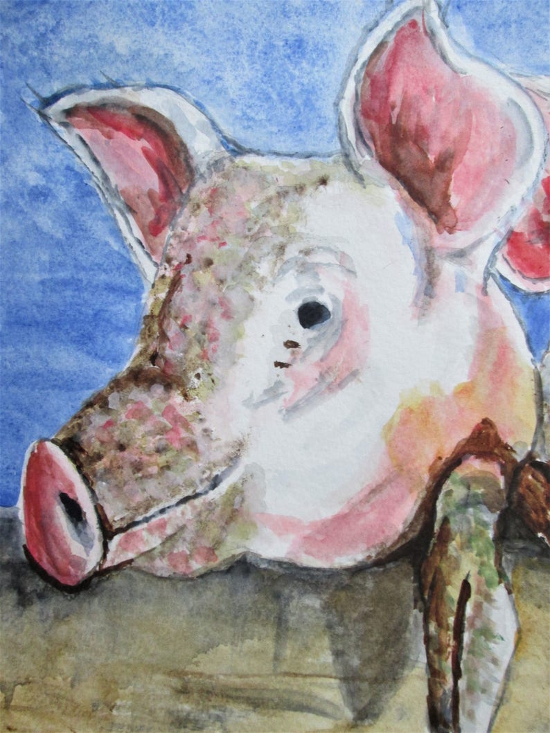 Original Three Little Pigs Art Colorful Farm Animal Art Baby Etsy UK
