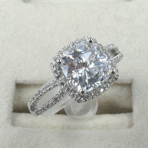 2ct Cushion Cut Centre, CZ Engagement Ring, Made to Order, Sterling Silver or 14K Gold, Simulated Diamond, MR174 image 2