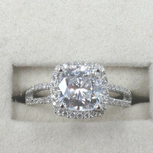 2ct Cushion Cut Centre, CZ Engagement Ring, Made to Order, Sterling Silver or 14K Gold, Simulated Diamond, MR174 image 1