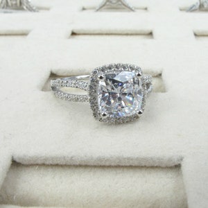 2ct Cushion Cut Centre, CZ Engagement Ring, Made to Order, Sterling Silver or 14K Gold, Simulated Diamond, MR174 image 3