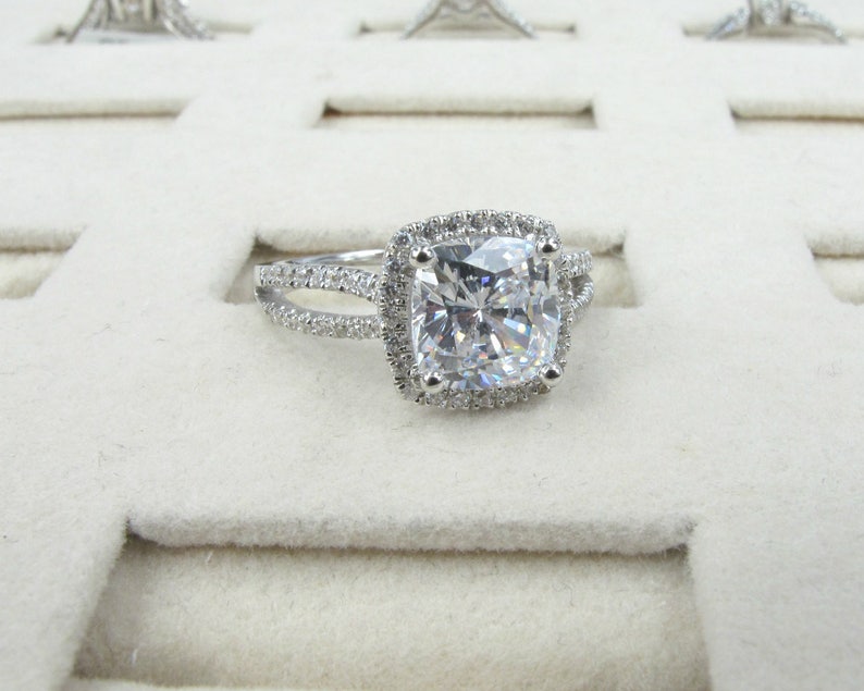 2ct Cushion Cut Centre, CZ Engagement Ring, Made to Order, Sterling Silver or 14K Gold, Simulated Diamond, MR174 image 3