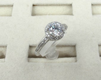Handcrafted CZ Vintage Ring, Made to Order, Sterling Silver, 14K Gold, Simulated Diamond, #B0101