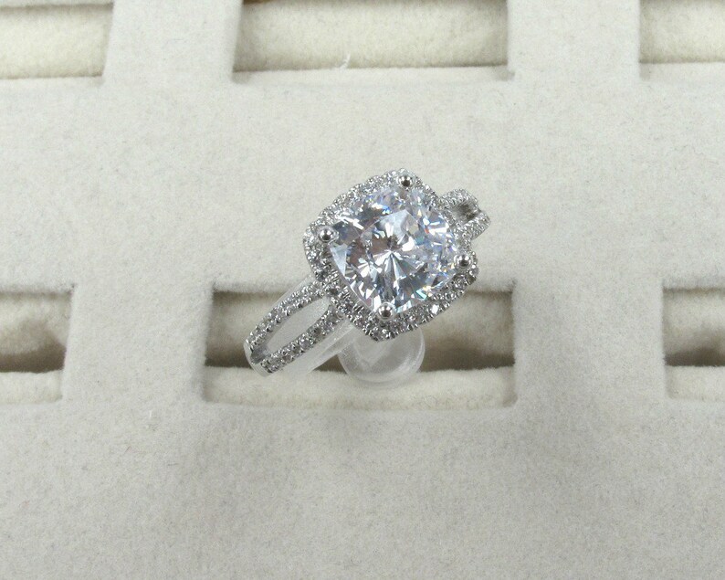 2ct Cushion Cut Centre, CZ Engagement Ring, Made to Order, Sterling Silver or 14K Gold, Simulated Diamond, MR174 image 2