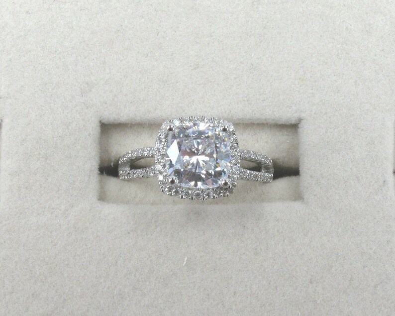 2ct Cushion Cut Centre, CZ Engagement Ring, Made to Order, Sterling Silver or 14K Gold, Simulated Diamond, MR174 image 1
