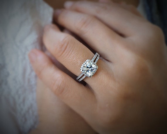 1 5ct Cushion Cut Centre Cz Engagement Ring Made To Order Etsy
