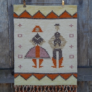Scandinavian Vintage Tapestry Carpet Hand Woven Wool Mat Woven Textile Wall Hanging Home Decor Folk Art Wall Hanging Size 18 1/2&quot; x 23 1/2&quot;