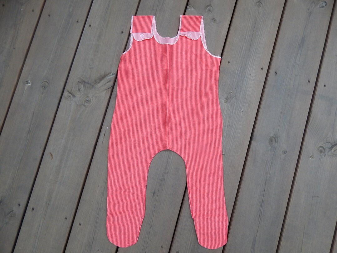 Vintage Raspberry Pink Baby Romper Onesie Mixed Fiber Baby Playsuit