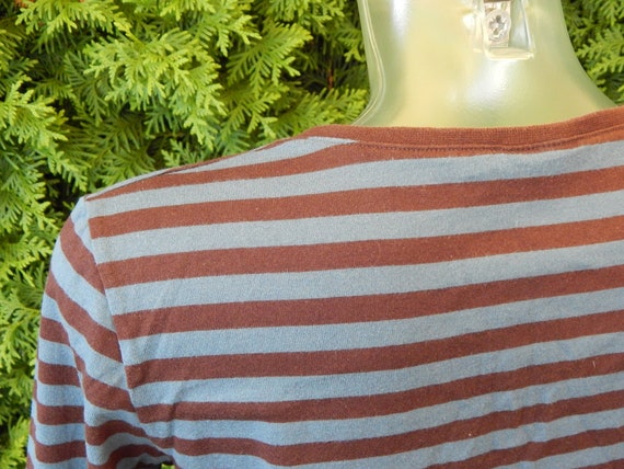 Marimekko Striped T- shirt Blue Brown Ladies 3/4 … - image 8