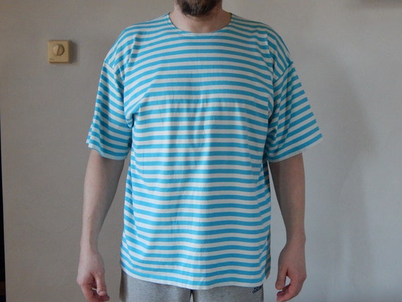 Marimekko Striped T- shirt Light Blue White Unise… - image 10