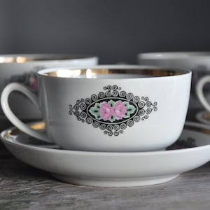 Set of 5 cups and 5 saucers Riga Porcelain Factory Coffee Tea Cup and Saucer Design Ceramic Tableware 1980 s. RPR