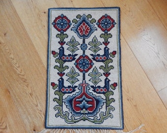 Swedish Vintage Stitched Embroidery Needlework Wall Hanging, Retro Home Decor/ Vintage Decor 1970s. Handmade