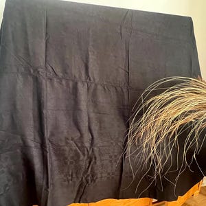 Antique Swedish Huge Black Linen Damask Tablecloth Retro Home Decor Vintage Decor 1930s. Hand Woven Hand Stitched 166 x 224 cm (65.4&quot; x 88&quot;)