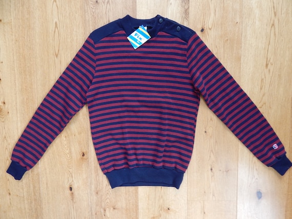 blue and purple striped sweater