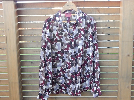 Missoni, MISSONI Lindex Purple Black Butterfy Blouse Size 40