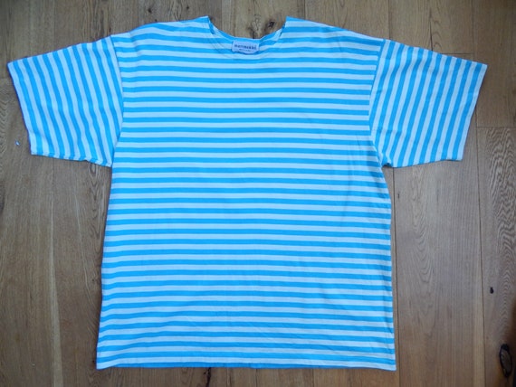 Marimekko Striped T- shirt Light Blue White Unise… - image 7